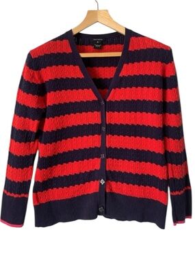 Pink Tartan Red and Navy Striped V-Neck Cardigan